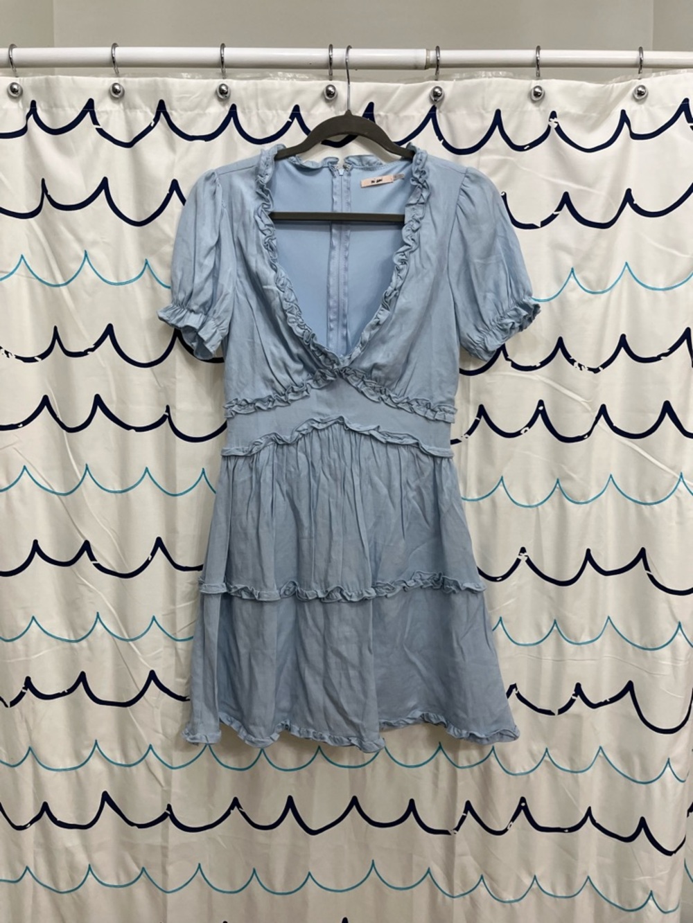 miami Light Blue Ruffle Tiered Mini Dress